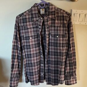 Carhartt Ladies Casual Flannel Plaid Shirt - Black, grey, red, lavender hue